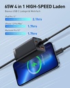 Baseus Chargeur USB C Rapide 65W, PD GaN3 Fast Wall Block, 4-Ports [2USB-C + 2USB]