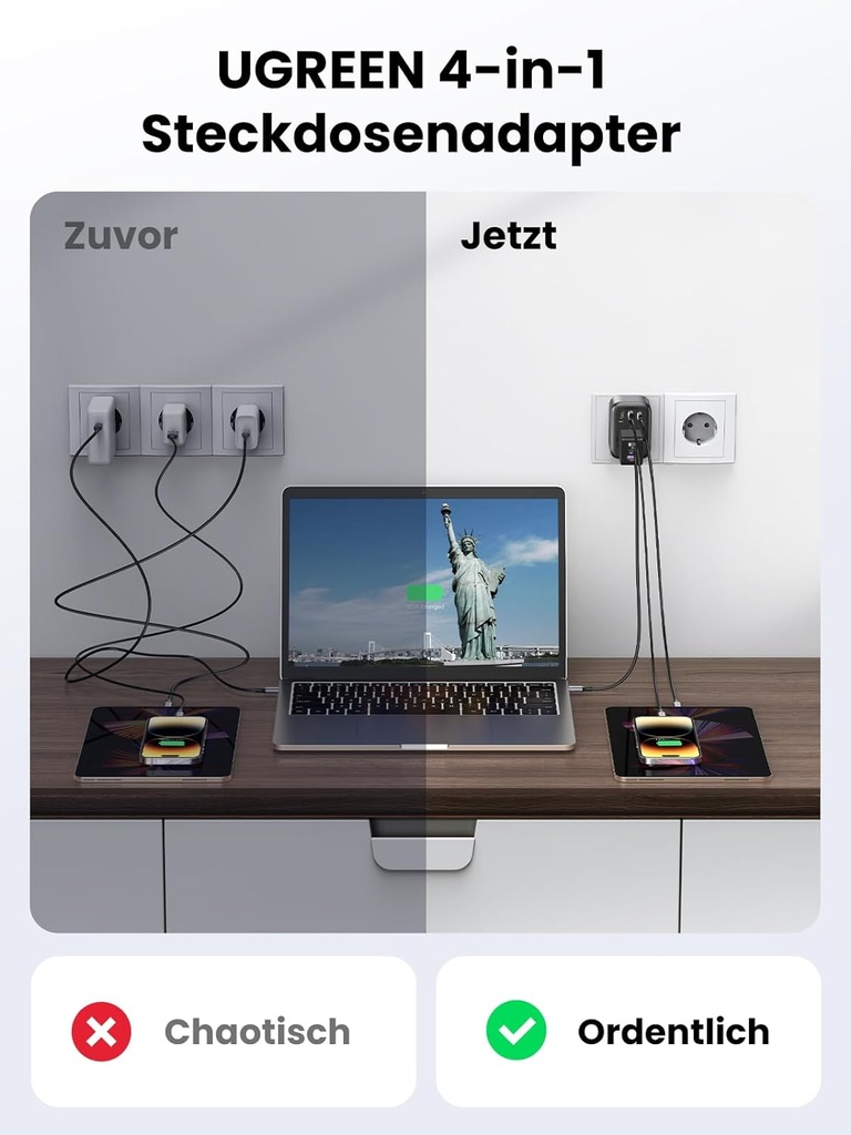 UGREEN Adaptateur de prise 30 W avec USB C GaN Fast 4-en-1
