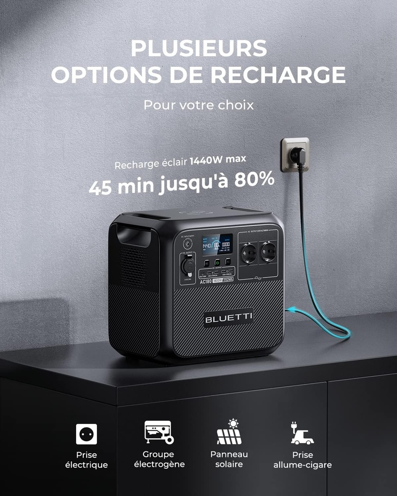 BLUETTI Générateur Électrique Portable ,1152Wh Batterie LiFePO4 avec 2 Sorties CA 1800W (2700W Pic)