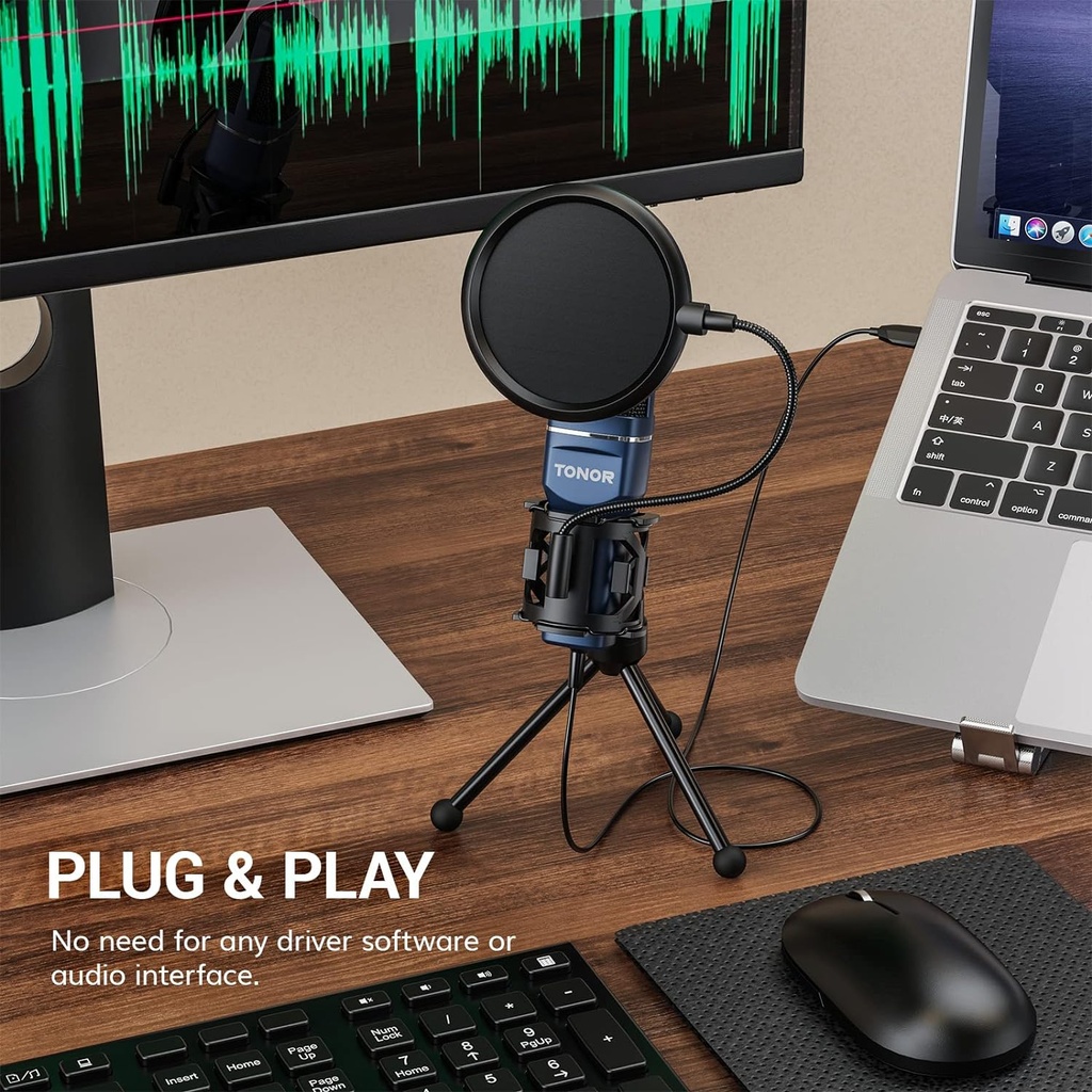 TONOR Microphone USB à Cardioïde Condensateur pour PC Micro avec Trépied et Filtre Anti-Pop