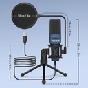 TONOR Microphone USB à Cardioïde Condensateur pour PC Micro avec Trépied et Filtre Anti-Pop