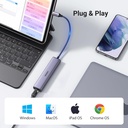 UGREEN Hub USB C Ethernet Gigabit Adaptateur USB C vers RJ45 Réseau avec 3 Ports USB 3.0 5Gbps