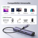 UGREEN Hub USB C Ethernet Gigabit Adaptateur USB C vers RJ45 Réseau avec 3 Ports USB 3.0 5Gbps