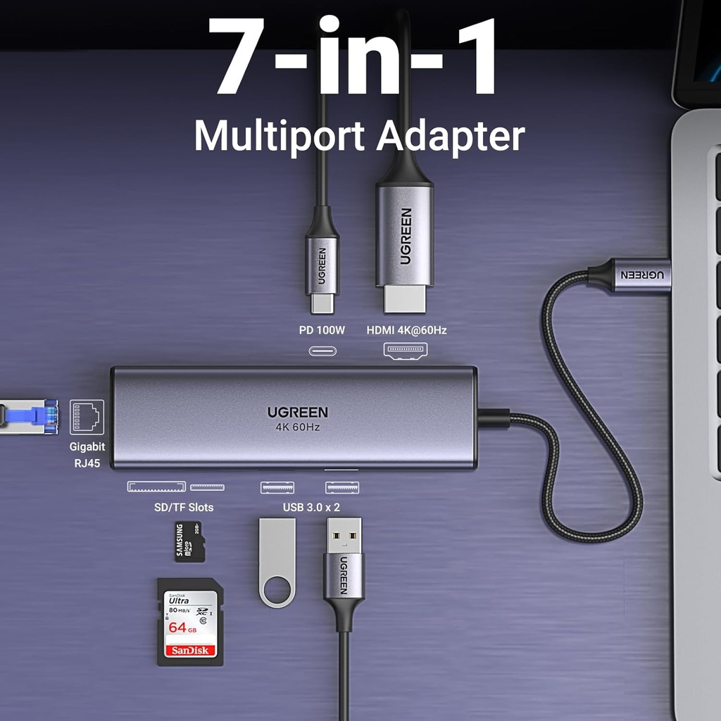 UGREEN Revodok Hub USB C 7 en 1 Adaptateur USB C 4K 60 Hz 