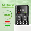 EBL Chargeur Universel de Piles, Chargeur Universel avec 4PCS AA Piles Rechargeables