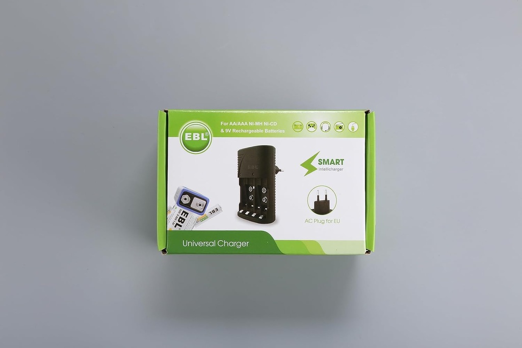 EBL Chargeur Universel de Piles, Chargeur Universel avec 4PCS AA Piles Rechargeables