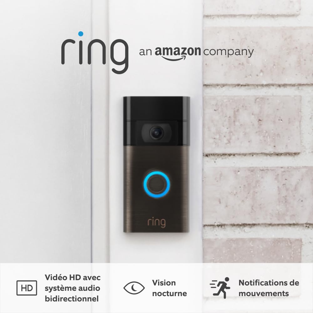 Ring sonnette vidéo sans fil (Video Doorbell 2 gén.) Sonnette extérieure avec caméra, vidéo HD 1080p