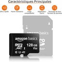 Amazon Basics Carte Mémoire MicroSDXC, 128 GB, avec Adaptateur SD, A2, U3, vitesse de lecture maximale de 100 Mo/s, Noir