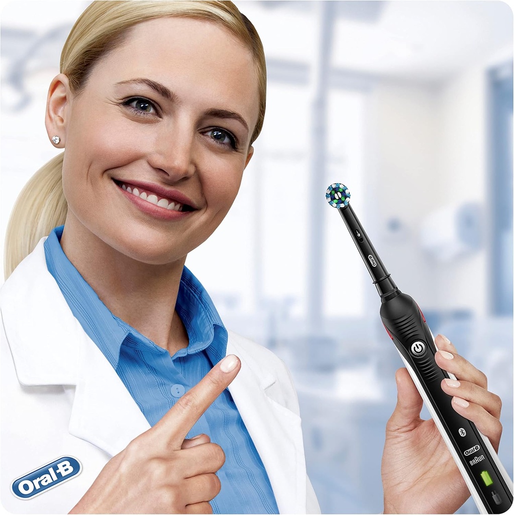 Oral-B Brosse à dents électrique rechargeable  4 4500 CrossAction,3 modes de brossage, 2 têtes, étui de voyage Premium + Dentifrice Oral-B(Adulte)