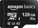 Amazon Basics MicroSDXC Memory Card with Full Size Adapter, A2, U3, Read Speed up to 100 MB/s, 128 GB, Black