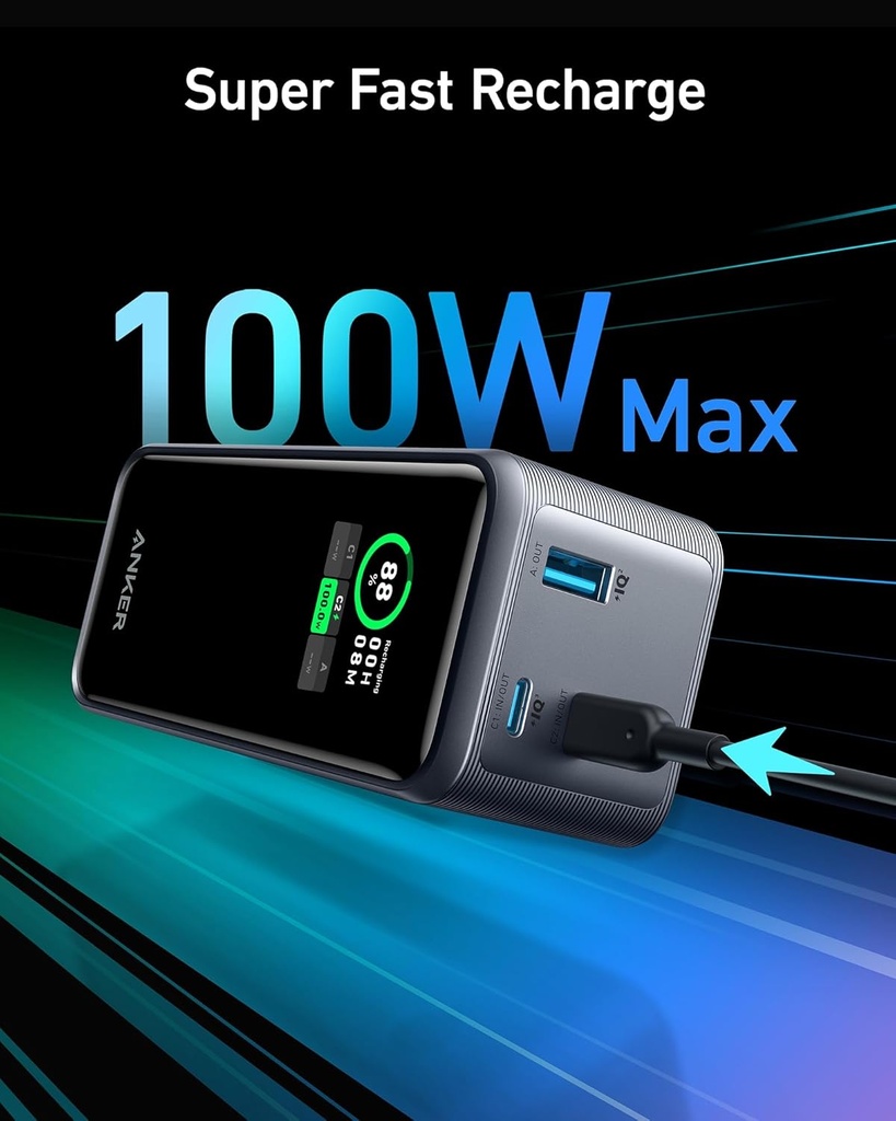 Anker Prime Power Bank, Chargeur Portable 20 000 mAh avec Sortie 200 W