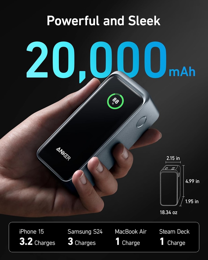 Anker Prime Power Bank, Chargeur Portable 20 000 mAh avec Sortie 200 W