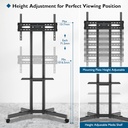 BONTEC Support TV  avec roulettes pour Télévisions de 32 à 85", Pied TV Réglable en Hauteur, Pied Télévision avec Étagère