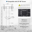 BONTEC Support TV  avec roulettes pour Télévisions de 32 à 85", Pied TV Réglable en Hauteur, Pied Télévision avec Étagère