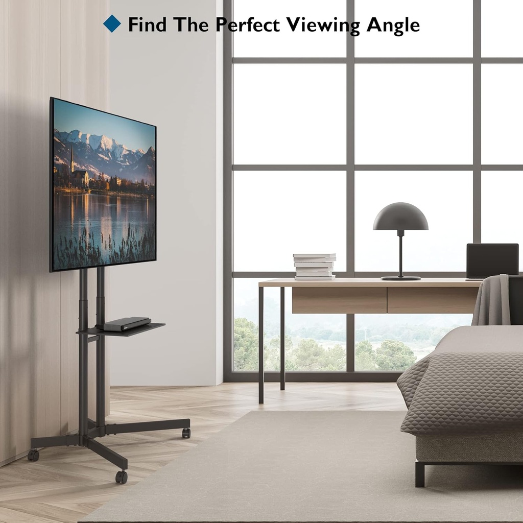 BONTEC Support TV  avec roulettes pour Télévisions de 32 à 85", Pied TV Réglable en Hauteur, Pied Télévision avec Étagère