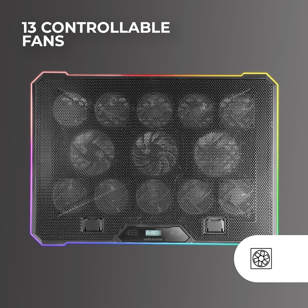 Mars Gaming MNBC13, Base de Refroidissement et Support pour Portable jusqu'à 17 pouces 