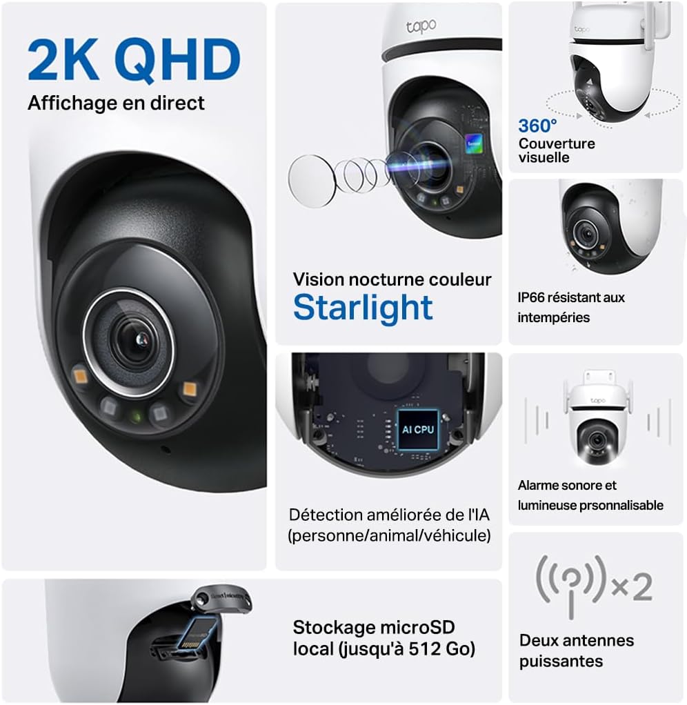 Tapo Caméra Surveillance WiFi extérieur PTZ 4MP C520WS