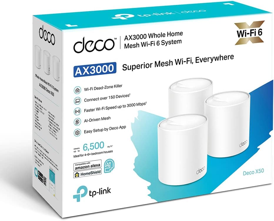 TP-Link Deco WiFi 6 Mesh AX 3000Mbps Deco X50(3-pack) - Système WiFi 6 pour Toute la Maison - Couverture WiFi de 550㎡