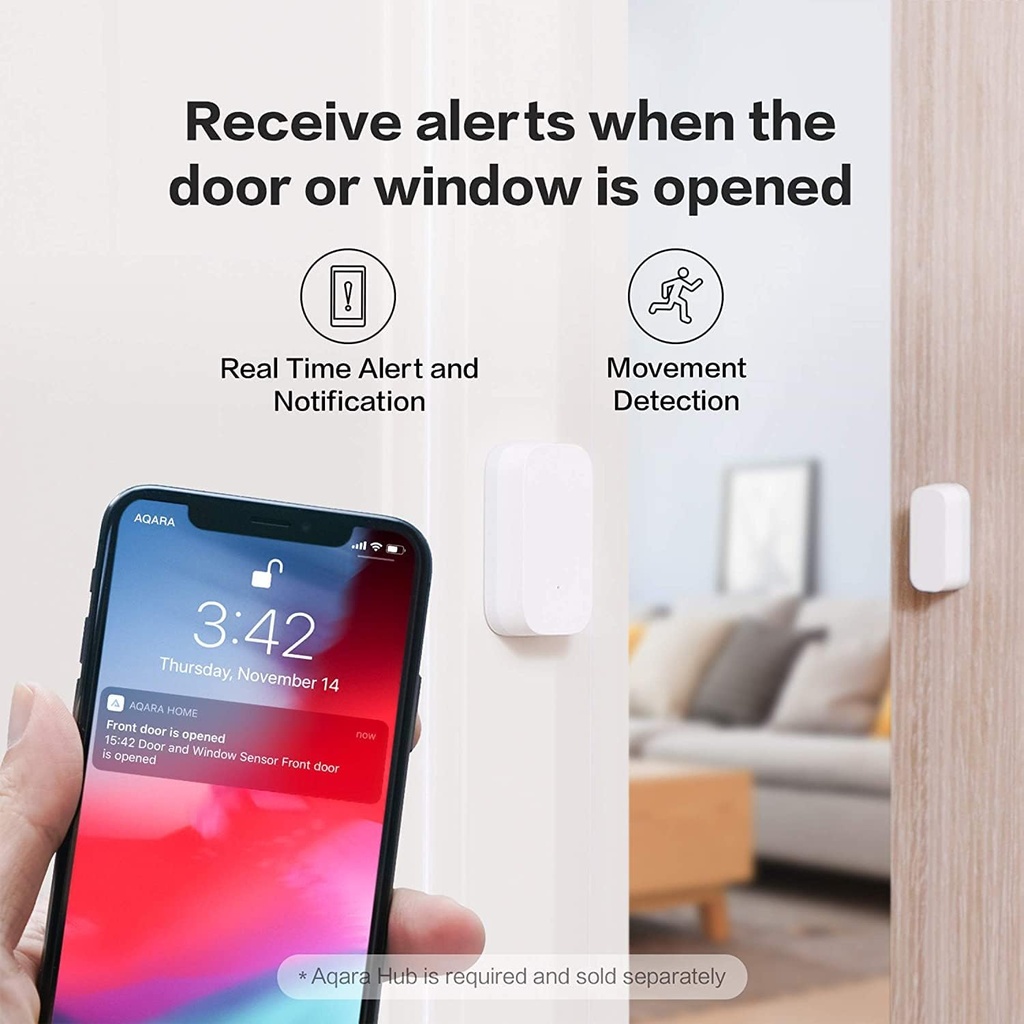 Aqara Détecteur d'Ouverture Porte/Fenêtre , NÉCESSITE AQARA HUB, Connexion Zigbee, Détecteur sans Fil pour Système d'Alarme