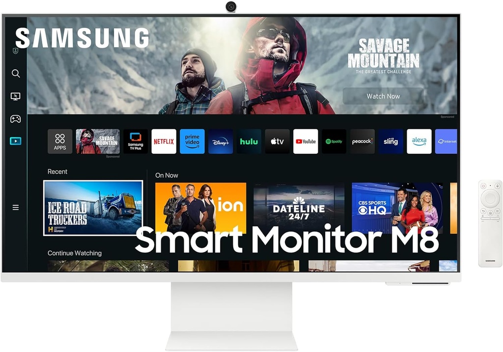 Samsung Smart Monitor M8 32’’  UHD 4K HDR, 60 Hz, Webcam incluse, Écran Pivotant avec Haut-parleurs, Smart TV Apps avec Télécommande