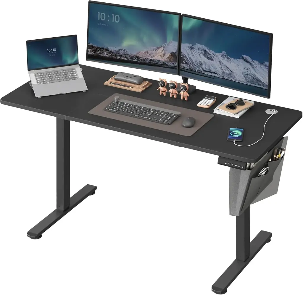 SONGMICS Bureau Électrique Réglable en Hauteur, 140 x 60 cm, Table Assis- Debout, Fonction Mémoire 4 Hauteurs, pour Bureau, Télétravail, Noir d'encre