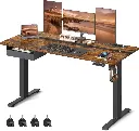 VASAGLE Bureau Électrique Réglable en Hauteur, Bureau Assis- debout, Surface 60 x 140 cm, Réglable en Continu, Fonction Mémoire de 4 Hauteurs, Marron Rustique et Noir 