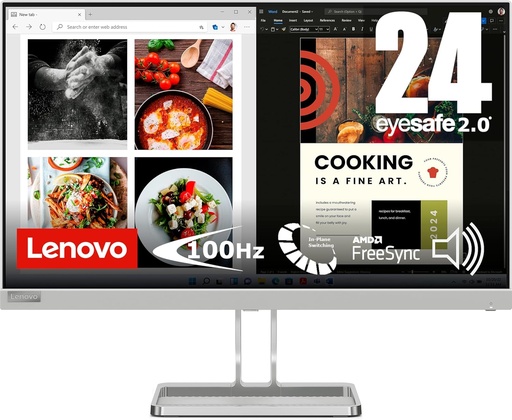 Lenovo L24i-40 Moniteur 23,8 pouces FHD- IPS-100 Hz-250 nits-4 ms-HDMI1.4-AMD FreeSync-1920 x 1080 pixels -Gris- haut-parleurs