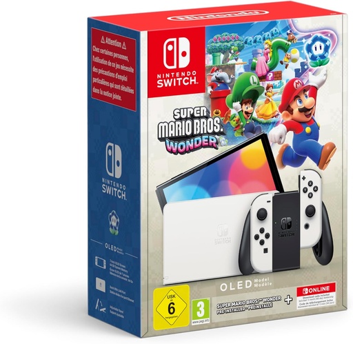 Nintendo Switch console – Modèle OLED (blanc) + Super Mario Bros. Wonder + abonnement individuel de 12 mois  au service Nintendo Switch Online