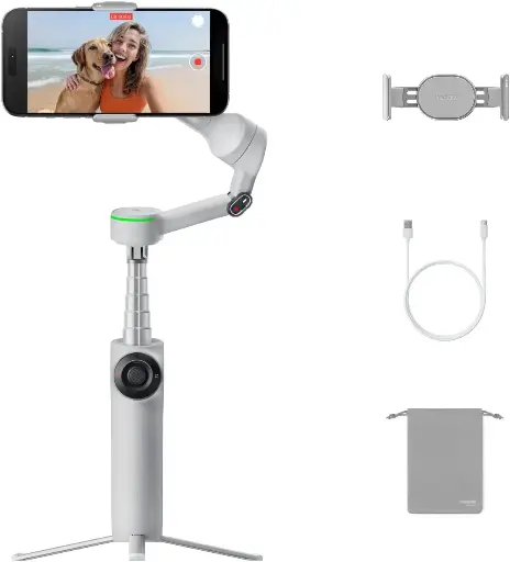 Insta360 Flow 2 Pro Gris - Stabilisateur IA Pliable pour téléphone à 360°, Perche à Selfie et trépied intégrés